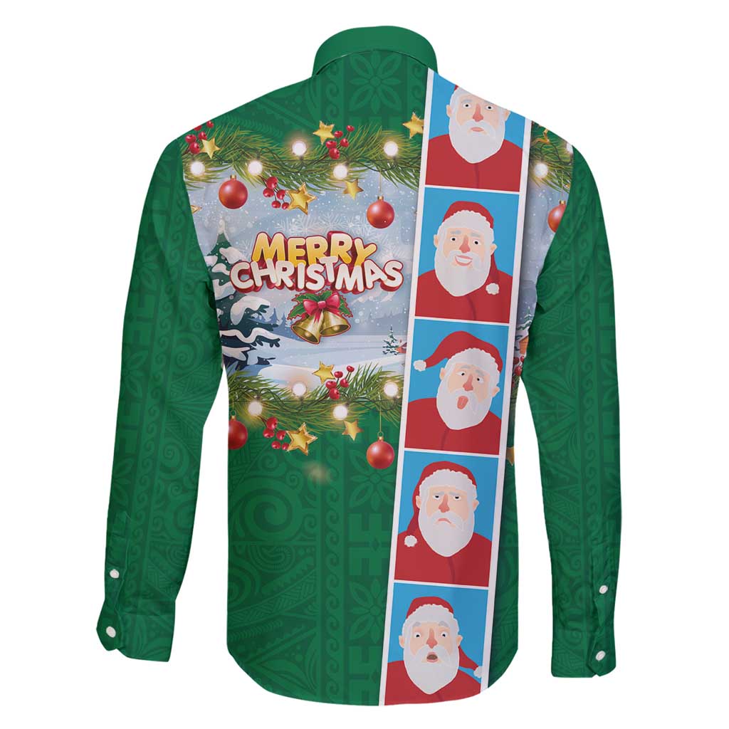 Merry Christmas Family Matching Long Sleeve Bodycon Dress and Hawaiian Shirt Funny Santa Claus Cards Photo and Polynesian Pattern Green Color LT03 - Polynesian Pride