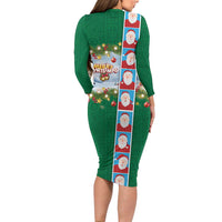 Merry Christmas Family Matching Long Sleeve Bodycon Dress and Hawaiian Shirt Funny Santa Claus Cards Photo and Polynesian Pattern Green Color LT03 - Polynesian Pride