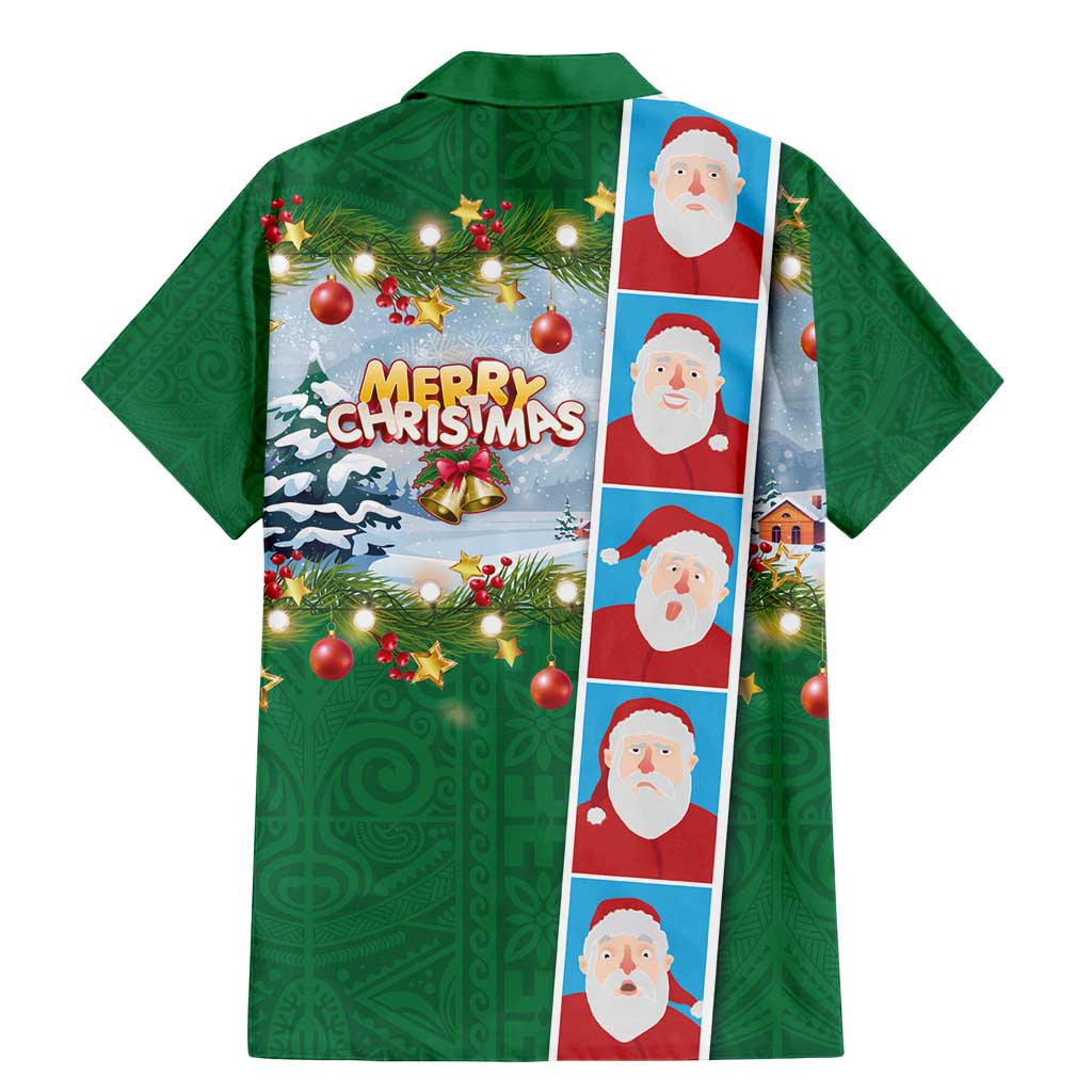 Merry Christmas Family Matching Mermaid Dress and Hawaiian Shirt Funny Santa Claus Cards Photo and Polynesian Pattern Green Color LT03 - Polynesian Pride