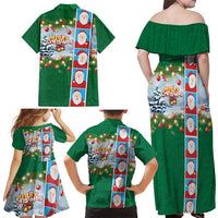 Merry Christmas Family Matching Off Shoulder Maxi Dress and Hawaiian Shirt Funny Santa Claus Cards Photo and Polynesian Pattern Green Color LT03 - Polynesian Pride