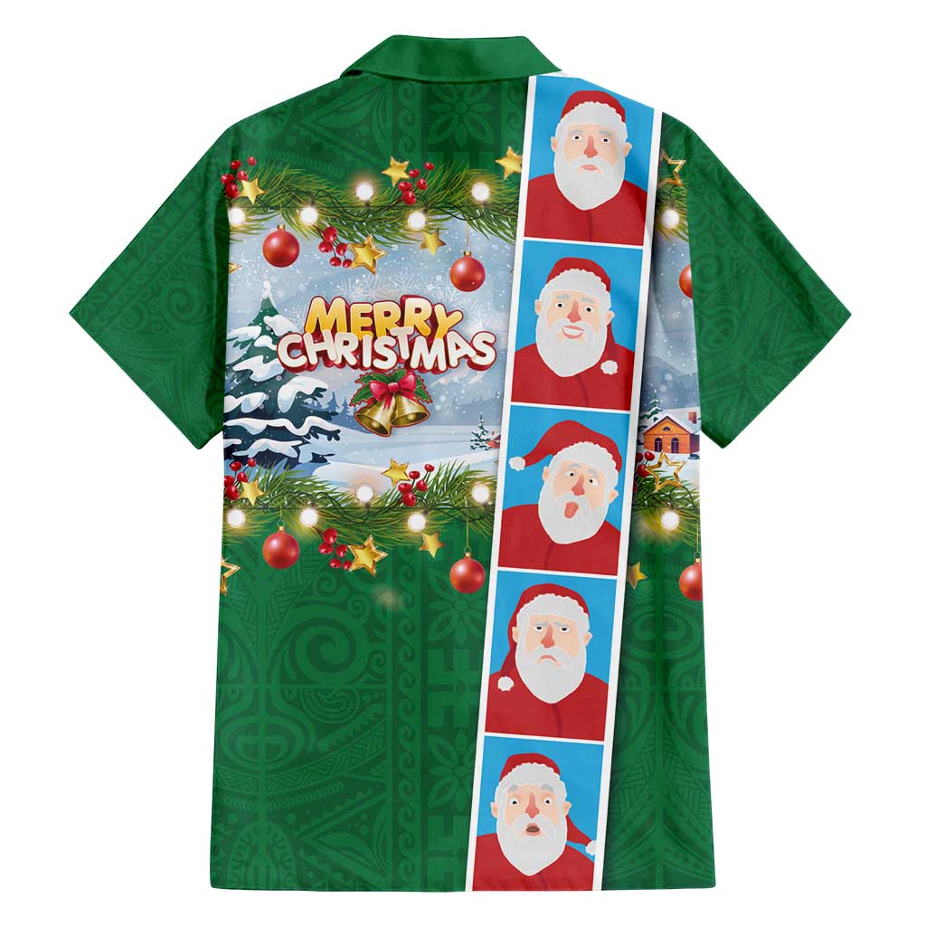 Merry Christmas Family Matching Off Shoulder Maxi Dress and Hawaiian Shirt Funny Santa Claus Cards Photo and Polynesian Pattern Green Color LT03 - Polynesian Pride