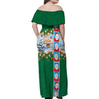 Merry Christmas Family Matching Off Shoulder Maxi Dress and Hawaiian Shirt Funny Santa Claus Cards Photo and Polynesian Pattern Green Color LT03 - Polynesian Pride