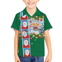Merry Christmas Family Matching Puletasi and Hawaiian Shirt Funny Santa Claus Cards Photo and Polynesian Pattern Green Color LT03 Son's Shirt Green - Polynesian Pride