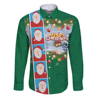 Merry Christmas Family Matching Short Sleeve Bodycon Dress and Hawaiian Shirt Funny Santa Claus Cards Photo and Polynesian Pattern Green Color LT03 Dad's Shirt - Long Sleeve Green - Polynesian Pride