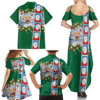Merry Christmas Family Matching Summer Maxi Dress and Hawaiian Shirt Funny Santa Claus Cards Photo and Polynesian Pattern Green Color LT03 - Polynesian Pride