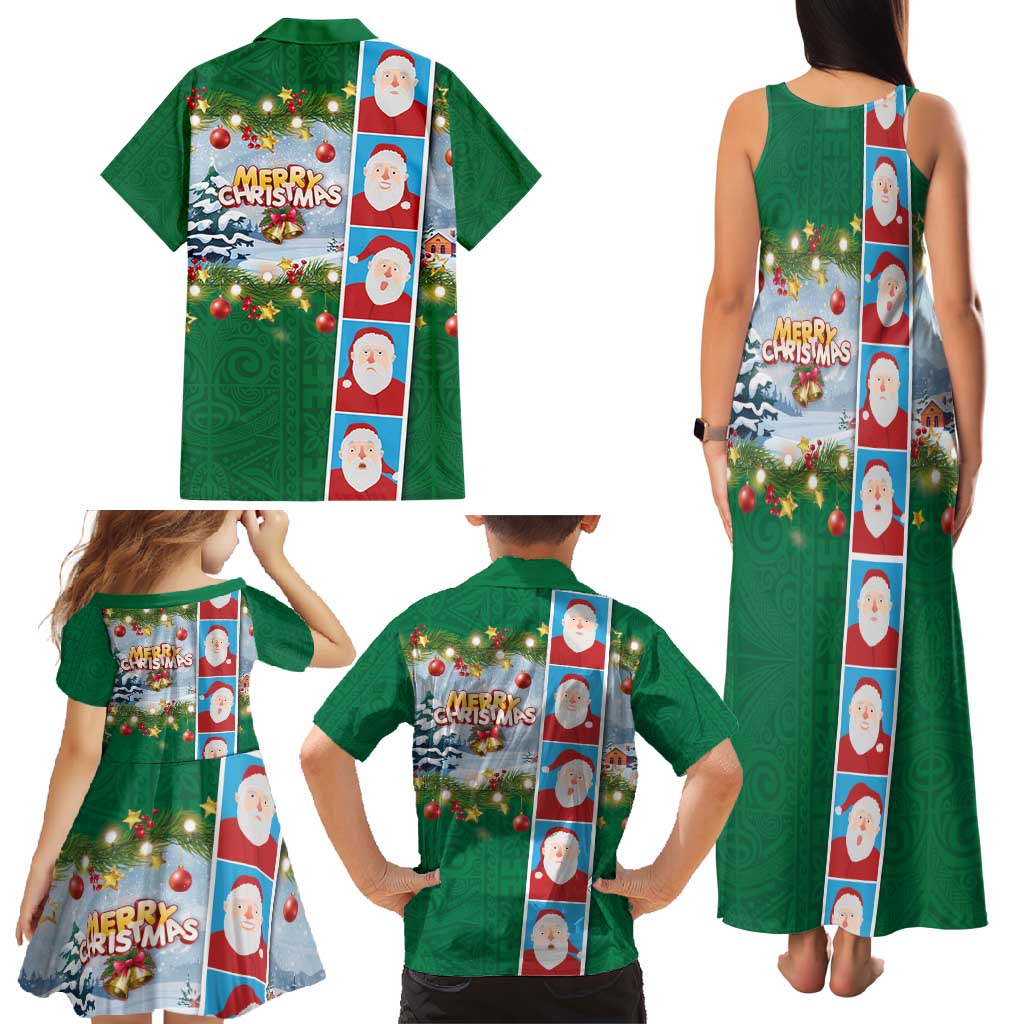 Merry Christmas Family Matching Tank Maxi Dress and Hawaiian Shirt Funny Santa Claus Cards Photo and Polynesian Pattern Green Color LT03 - Polynesian Pride