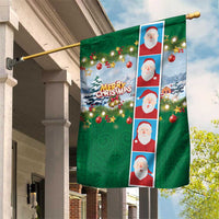 Merry Christmas Garden Flag Funny Santa Claus Cards Photo and Polynesian Pattern Green Color LT03 House Flag Green - Polynesian Pride