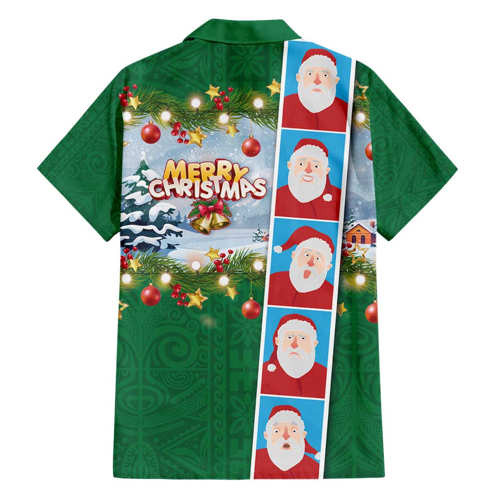 Merry Christmas Hawaiian Shirt Funny Santa Claus Cards Photo and Polynesian Pattern Green Color LT03 - Polynesian Pride
