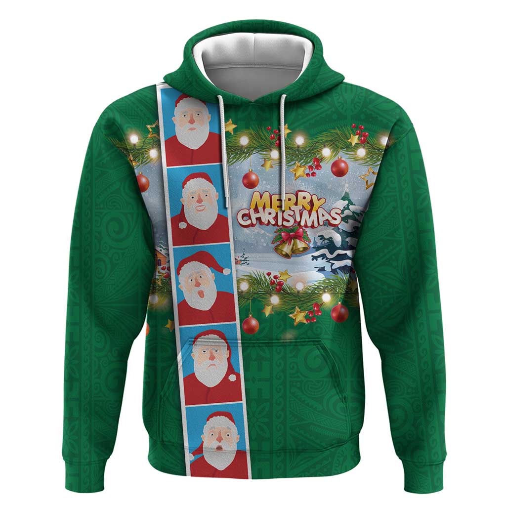 Merry Christmas Hoodie Funny Santa Claus Cards Photo and Polynesian Pattern Green Color LT03 Pullover Hoodie Green - Polynesian Pride