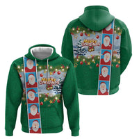 Merry Christmas Hoodie Funny Santa Claus Cards Photo and Polynesian Pattern Green Color LT03 - Polynesian Pride