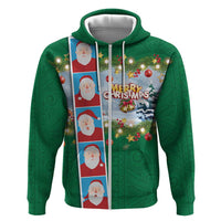 Merry Christmas Hoodie Funny Santa Claus Cards Photo and Polynesian Pattern Green Color LT03 Zip Hoodie Green - Polynesian Pride