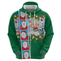 Merry Christmas Hoodie Funny Santa Claus Cards Photo and Polynesian Pattern Green Color LT03 - Polynesian Pride