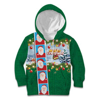 Merry Christmas Kid Hoodie Funny Santa Claus Cards Photo and Polynesian Pattern Green Color LT03 Hoodie Green - Polynesian Pride
