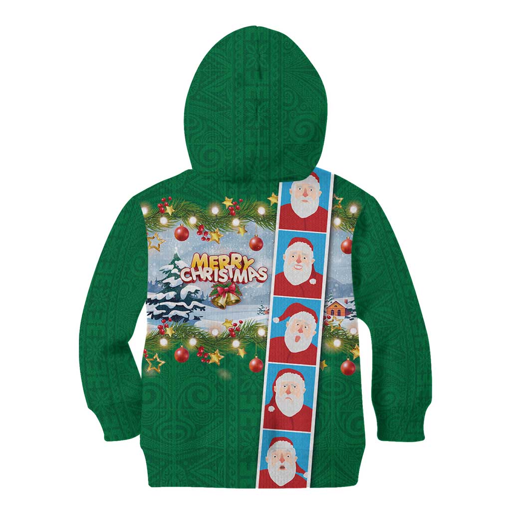 Merry Christmas Kid Hoodie Funny Santa Claus Cards Photo and Polynesian Pattern Green Color LT03 - Polynesian Pride