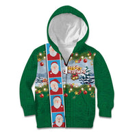 Merry Christmas Kid Hoodie Funny Santa Claus Cards Photo and Polynesian Pattern Green Color LT03 Zip Hoodie Green - Polynesian Pride