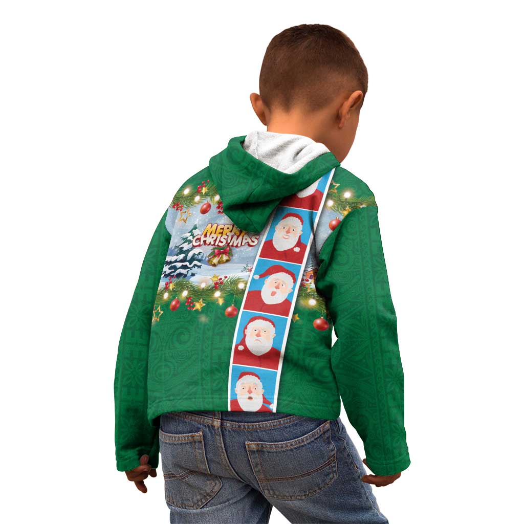Merry Christmas Kid Hoodie Funny Santa Claus Cards Photo and Polynesian Pattern Green Color LT03 - Polynesian Pride