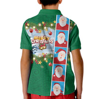 Merry Christmas Kid Polo Shirt Funny Santa Claus Cards Photo and Polynesian Pattern Green Color LT03 - Polynesian Pride