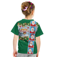 Merry Christmas Kid T Shirt Funny Santa Claus Cards Photo and Polynesian Pattern Green Color LT03 - Polynesian Pride