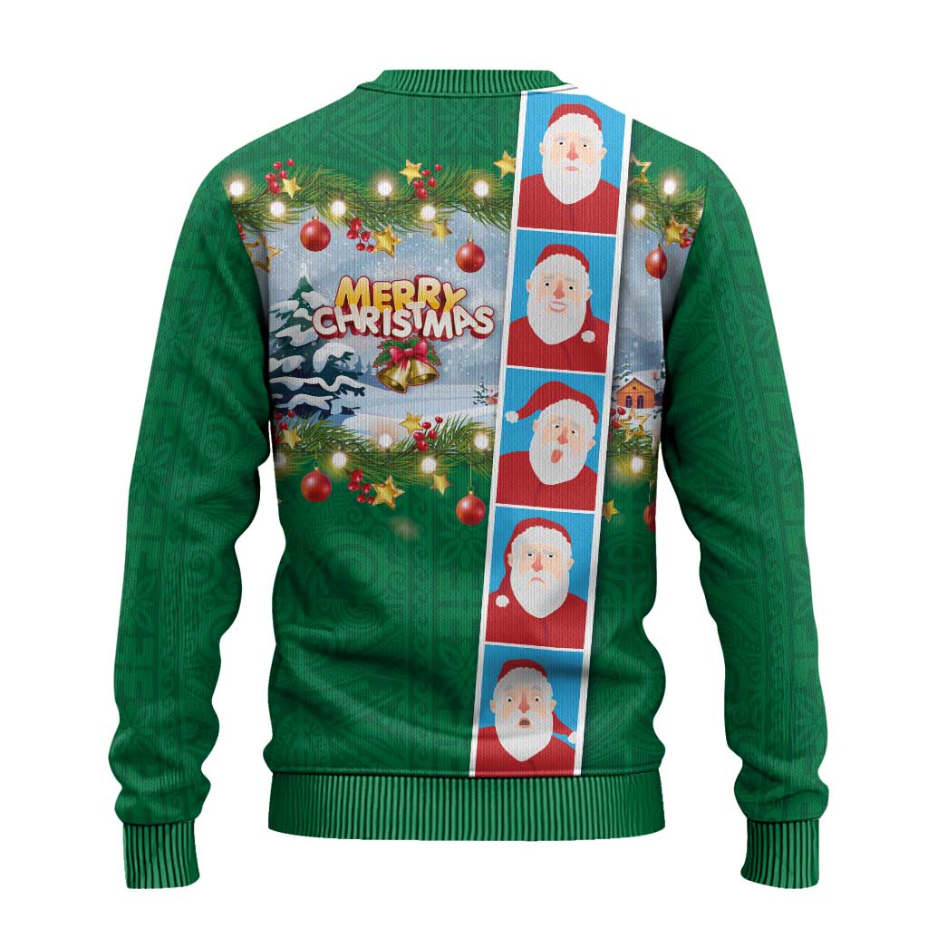 Merry Christmas Ugly Christmas Sweater Funny Santa Claus Cards Photo and Polynesian Pattern Green Color LT03 - Polynesian Pride