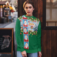Merry Christmas Ugly Christmas Sweater Funny Santa Claus Cards Photo and Polynesian Pattern Green Color LT03 - Polynesian Pride