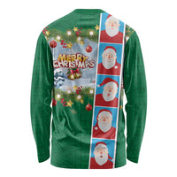 Merry Christmas Long Sleeve Shirt Funny Santa Claus Cards Photo and Polynesian Pattern Green Color LT03 - Polynesian Pride