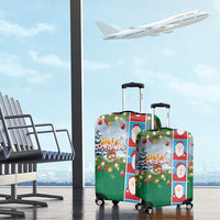 Merry Christmas Luggage Cover Funny Santa Claus Cards Photo and Polynesian Pattern Green Color LT03 - Polynesian Pride