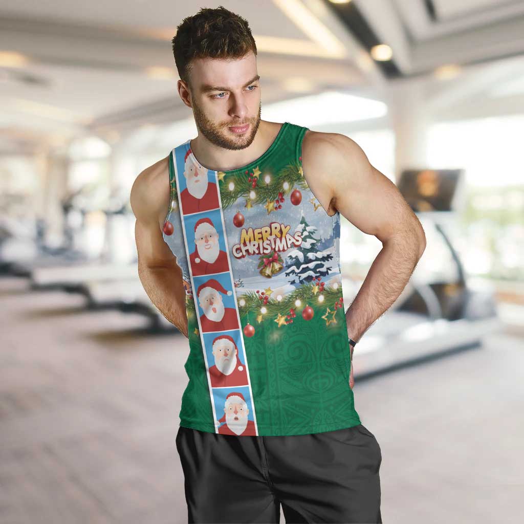 Merry Christmas Men Tank Top Funny Santa Claus Cards Photo and Polynesian Pattern Green Color LT03 Green - Polynesian Pride