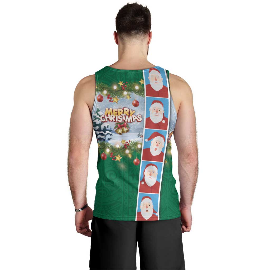 Merry Christmas Men Tank Top Funny Santa Claus Cards Photo and Polynesian Pattern Green Color LT03 - Polynesian Pride