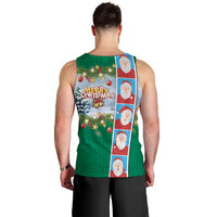 Merry Christmas Men Tank Top Funny Santa Claus Cards Photo and Polynesian Pattern Green Color LT03 - Polynesian Pride