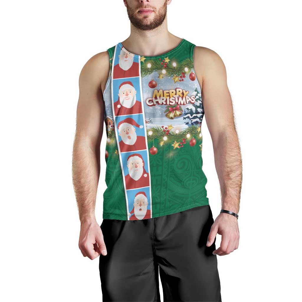 Merry Christmas Men Tank Top Funny Santa Claus Cards Photo and Polynesian Pattern Green Color LT03 - Polynesian Pride