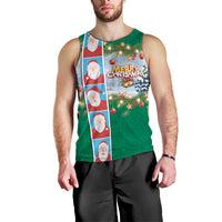 Merry Christmas Men Tank Top Funny Santa Claus Cards Photo and Polynesian Pattern Green Color LT03 - Polynesian Pride
