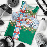 Merry Christmas Men Tank Top Funny Santa Claus Cards Photo and Polynesian Pattern Green Color LT03 - Polynesian Pride