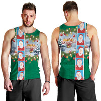 Merry Christmas Men Tank Top Funny Santa Claus Cards Photo and Polynesian Pattern Green Color LT03 - Polynesian Pride