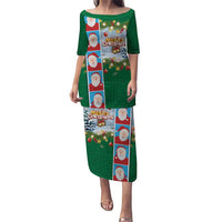 Merry Christmas Puletasi Funny Santa Claus Cards Photo and Polynesian Pattern Green Color LT03 Long Dress Green - Polynesian Pride