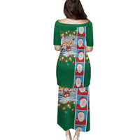 Merry Christmas Puletasi Funny Santa Claus Cards Photo and Polynesian Pattern Green Color LT03 - Polynesian Pride