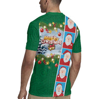 Merry Christmas Rugby Jersey Funny Santa Claus Cards Photo and Polynesian Pattern Green Color LT03 - Polynesian Pride