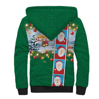 Merry Christmas Sherpa Hoodie Funny Santa Claus Cards Photo and Polynesian Pattern Green Color LT03 - Polynesian Pride