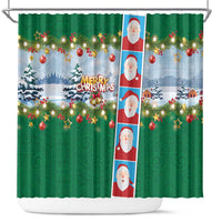 Merry Christmas Shower Curtain Funny Santa Claus Cards Photo and Polynesian Pattern Green Color LT03 Green - Polynesian Pride