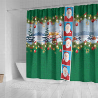 Merry Christmas Shower Curtain Funny Santa Claus Cards Photo and Polynesian Pattern Green Color LT03 - Polynesian Pride