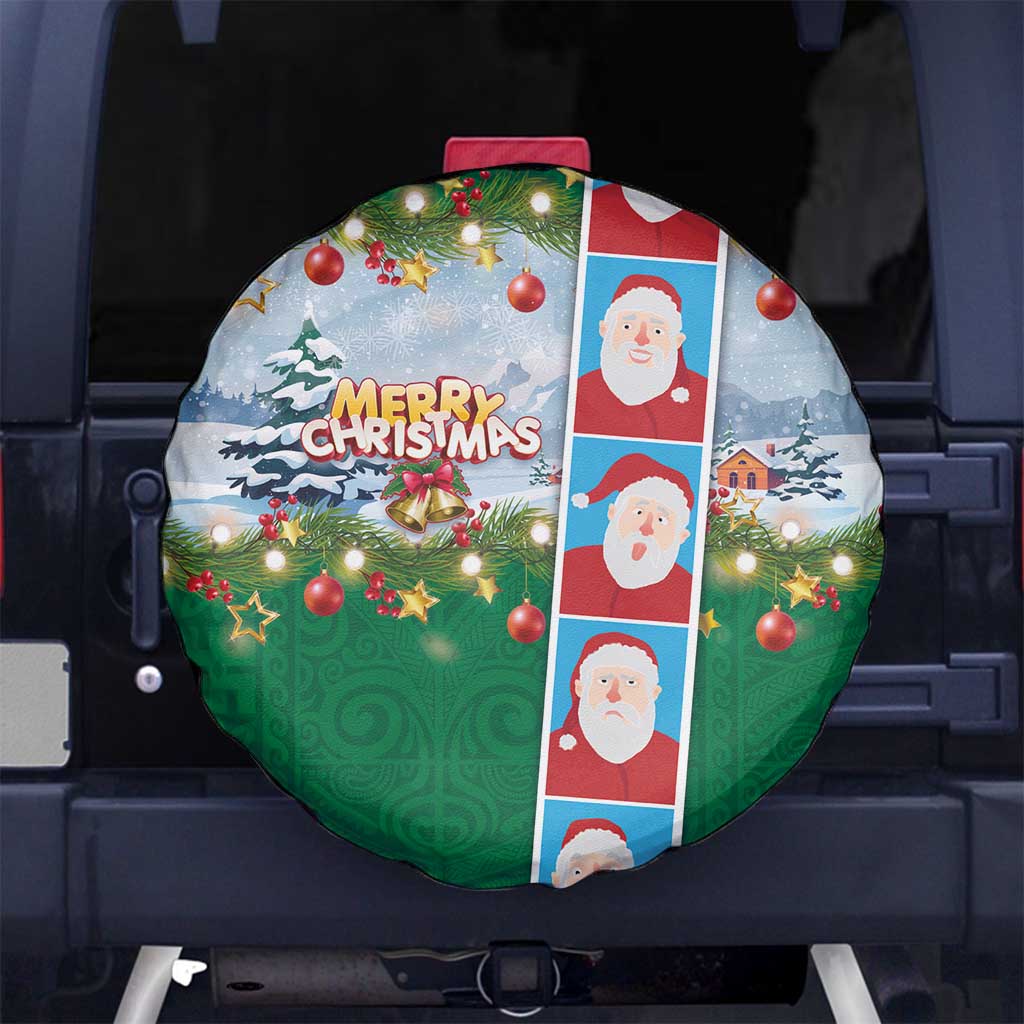 Merry Christmas Spare Tire Cover Funny Santa Claus Cards Photo and Polynesian Pattern Green Color LT03 - Polynesian Pride