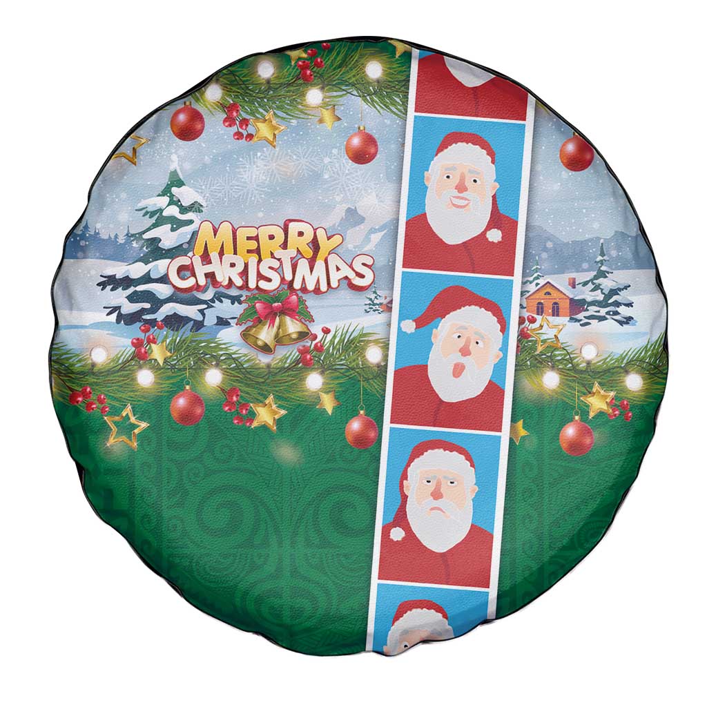 Merry Christmas Spare Tire Cover Funny Santa Claus Cards Photo and Polynesian Pattern Green Color LT03 - Polynesian Pride