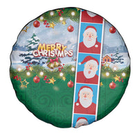 Merry Christmas Spare Tire Cover Funny Santa Claus Cards Photo and Polynesian Pattern Green Color LT03 - Polynesian Pride