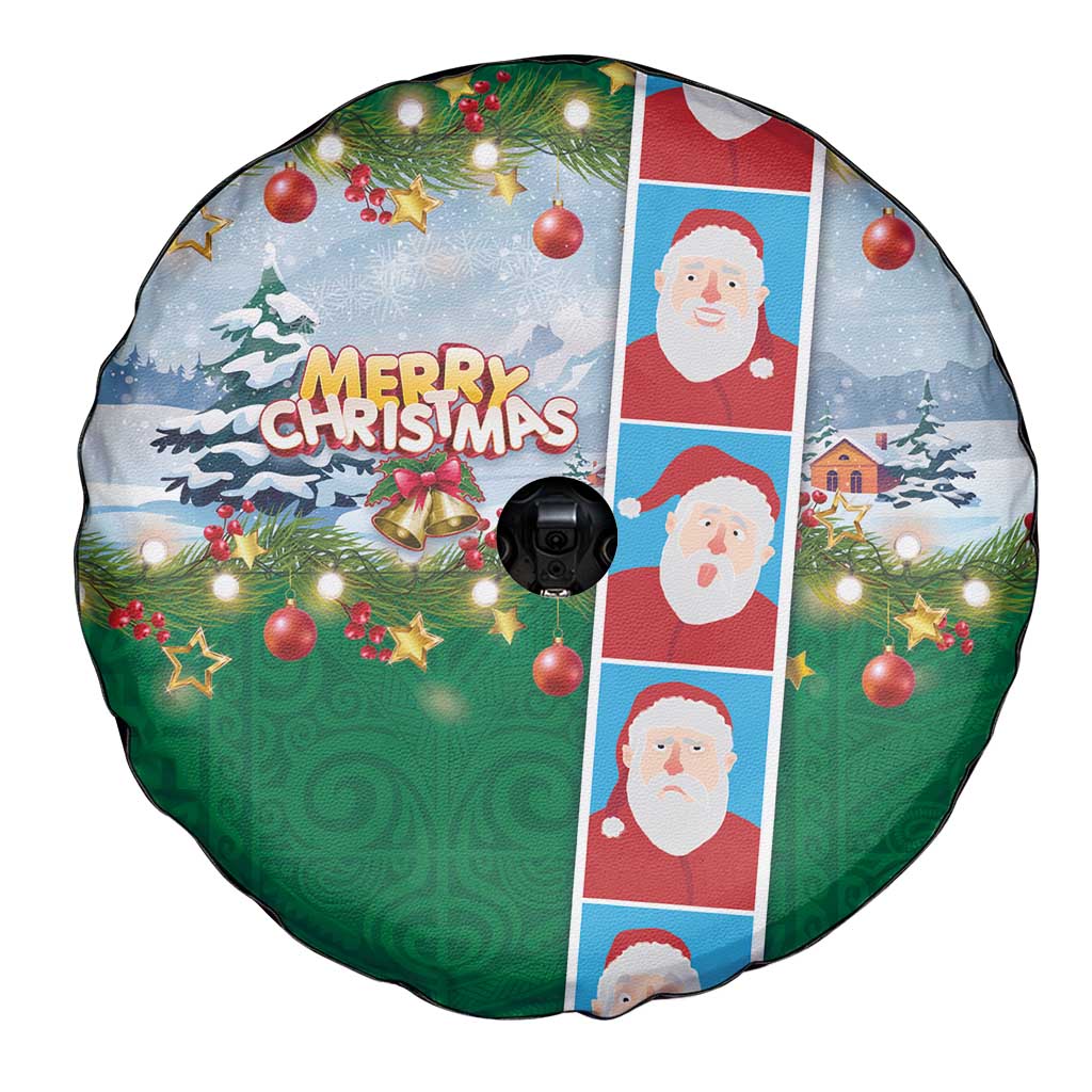 Merry Christmas Spare Tire Cover Funny Santa Claus Cards Photo and Polynesian Pattern Green Color LT03 - Polynesian Pride