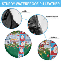 Merry Christmas Spare Tire Cover Funny Santa Claus Cards Photo and Polynesian Pattern Green Color LT03 - Polynesian Pride
