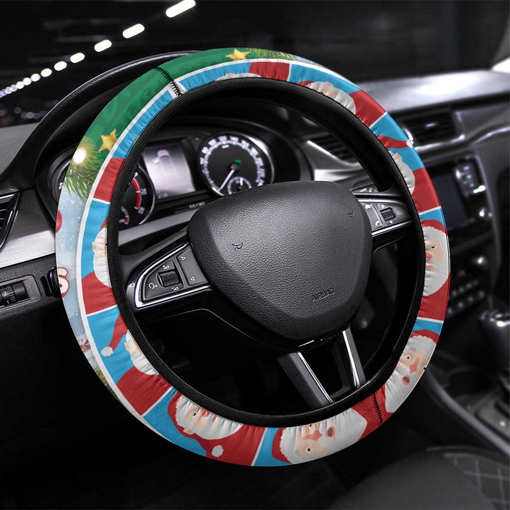 Merry Christmas Steering Wheel Cover Funny Santa Claus Cards Photo and Polynesian Pattern Green Color LT03 Universal Fit Green - Polynesian Pride