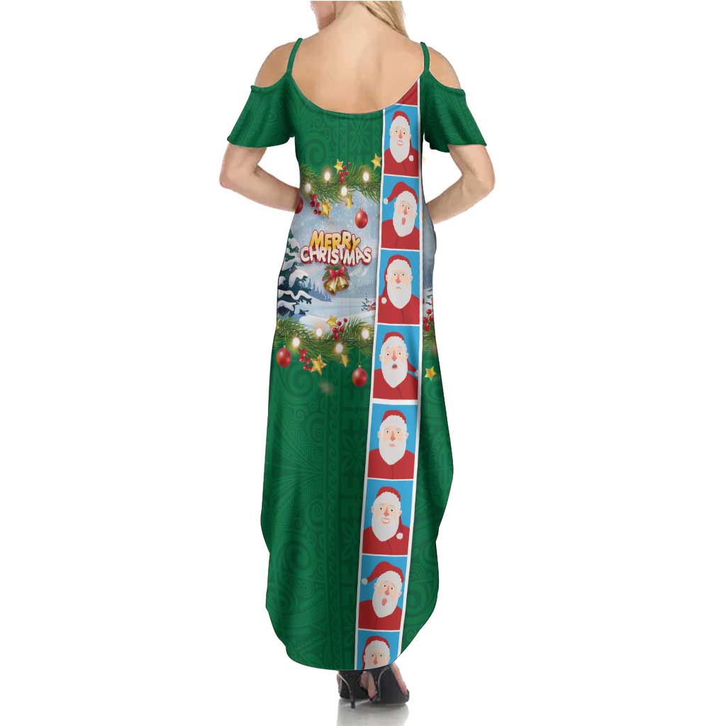 Merry Christmas Summer Maxi Dress Funny Santa Claus Cards Photo and Polynesian Pattern Green Color LT03 - Polynesian Pride