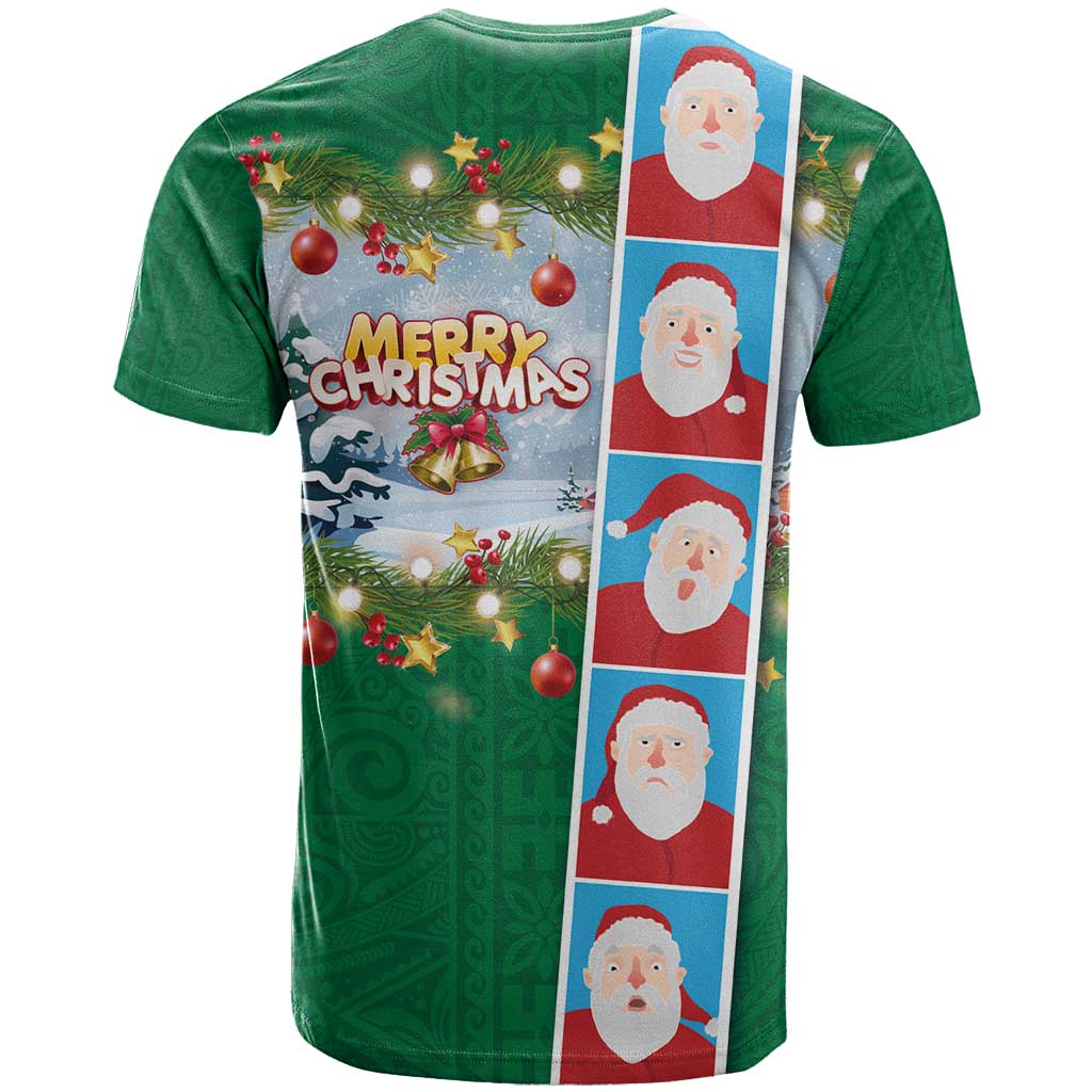 Merry Christmas T Shirt Funny Santa Claus Cards Photo and Polynesian Pattern Green Color LT03 - Polynesian Pride