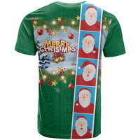 Merry Christmas T Shirt Funny Santa Claus Cards Photo and Polynesian Pattern Green Color LT03 - Polynesian Pride