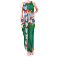 Merry Christmas Tank Maxi Dress Funny Santa Claus Cards Photo and Polynesian Pattern Green Color LT03 Women Green - Polynesian Pride