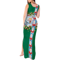 Merry Christmas Tank Maxi Dress Funny Santa Claus Cards Photo and Polynesian Pattern Green Color LT03 - Polynesian Pride